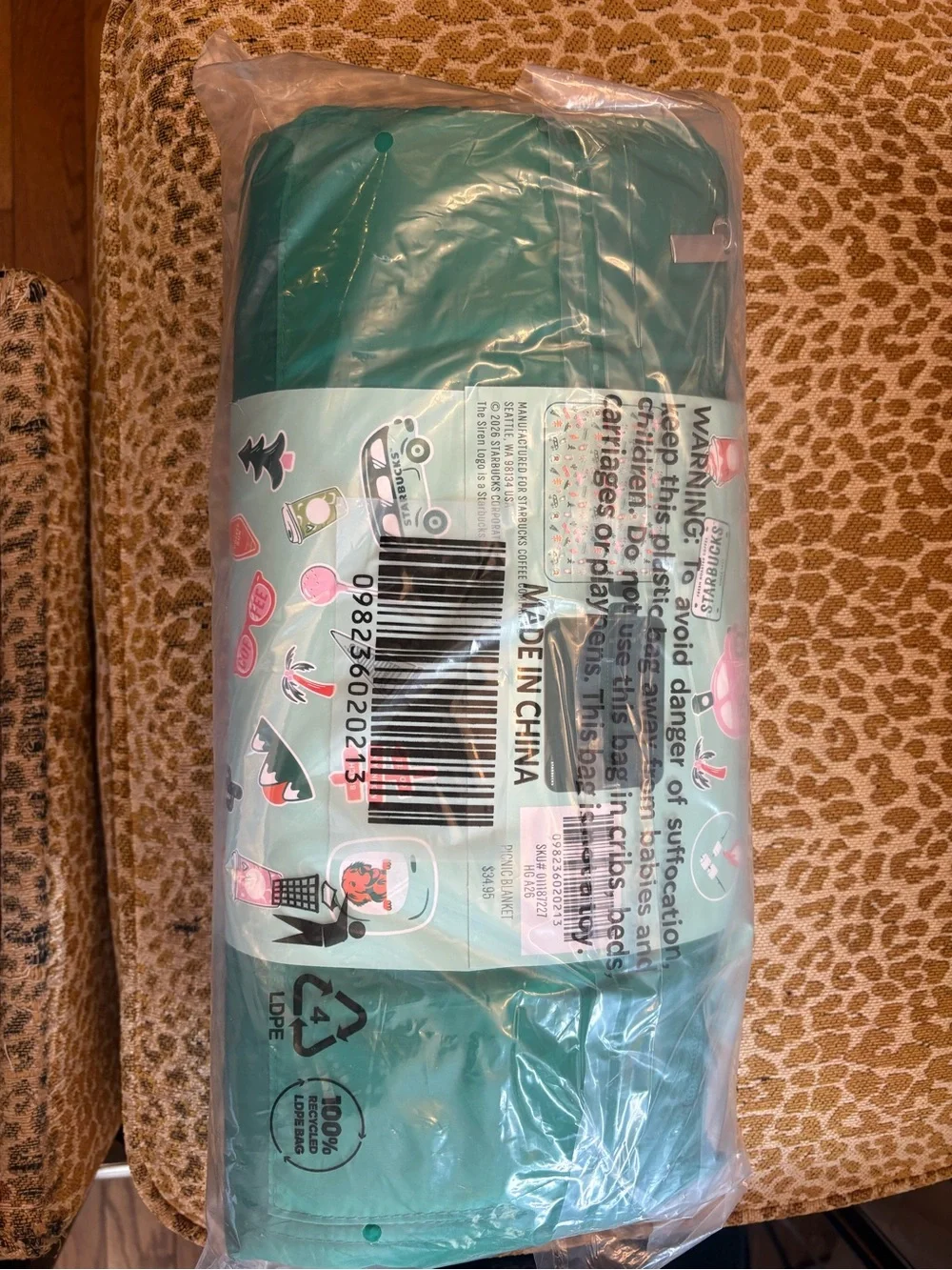 Starbucks Teal Green Limited Edition Picnic Blanket with Stickers